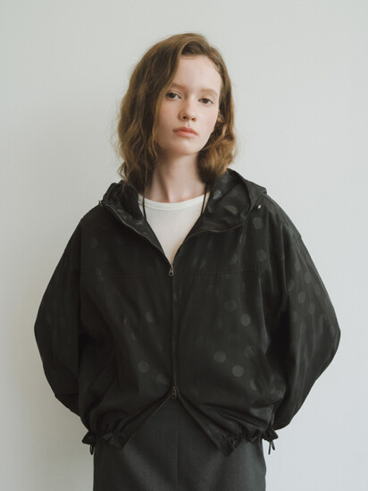 언에디트 [아우터] O Structure Nylon Zipup Hoodie_Dot Black